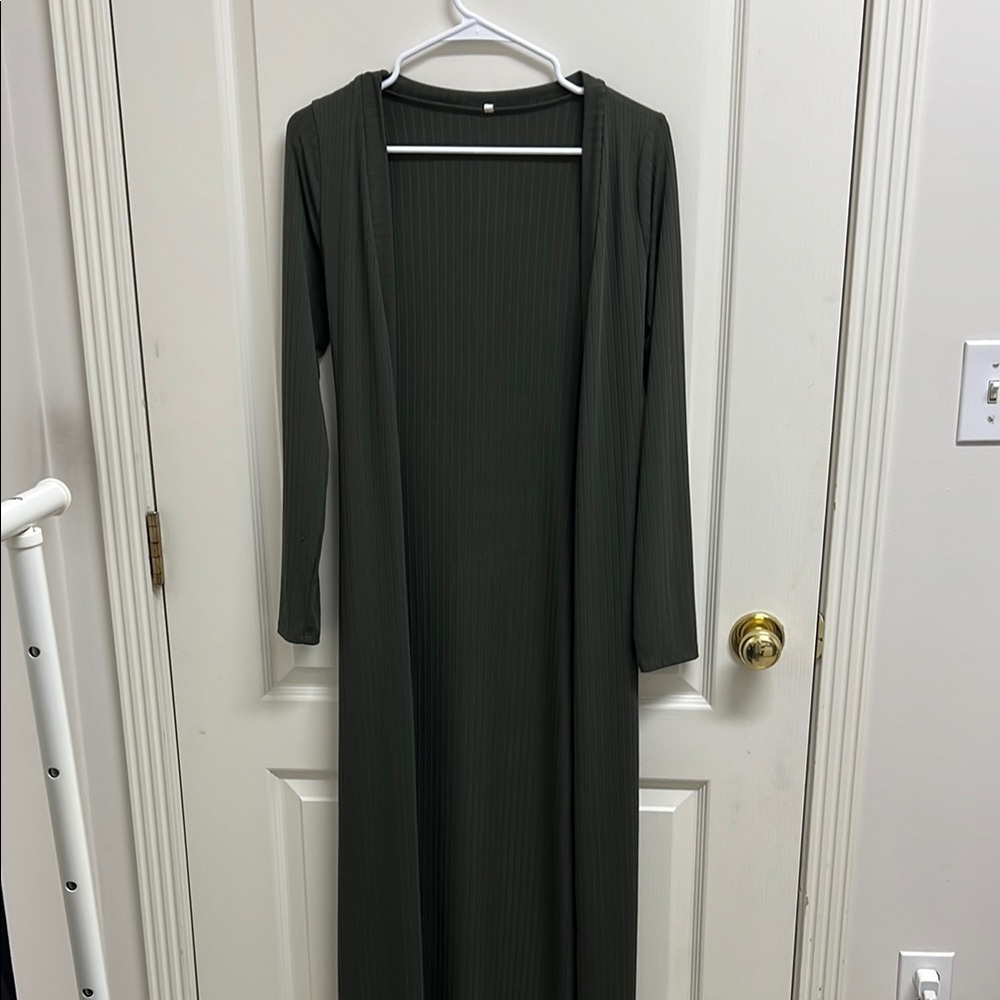 Chic Long Olive Green Cardigan